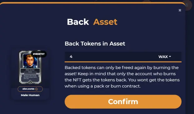 Back NFT tokens with WAX