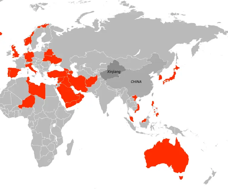 Xinjiang province in the middle of the Map