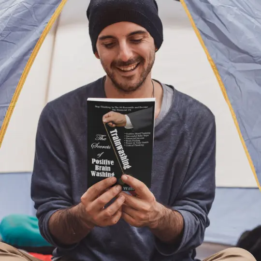 Man reading Trainwashing The Secrets of Positive Brain Washing
