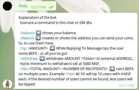 RaindropBOT help command