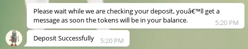 RaindropBOT deposit success message