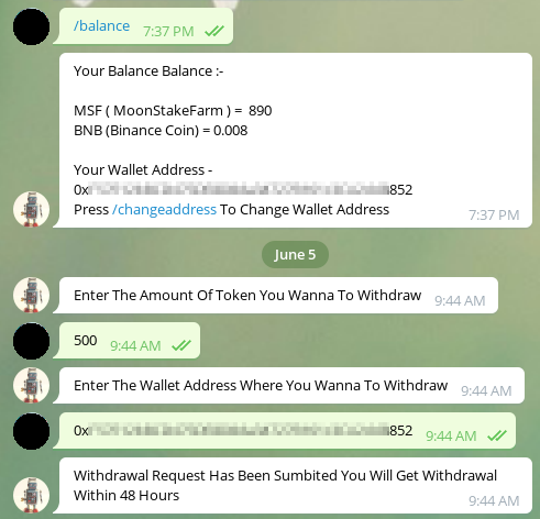 raindropbot withdraw command