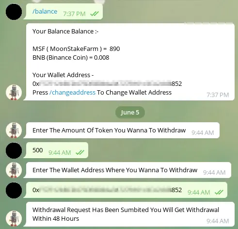 raindropbot withdraw command