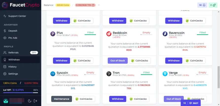 Faucet Crypto withdraw