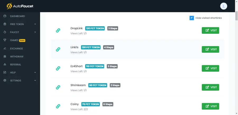 AutoFaucet shortlinks