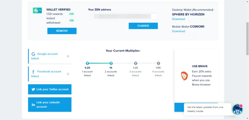Horizen faucet bonus