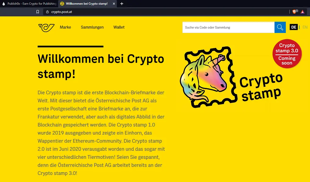 Crypto Stamp website screenshot