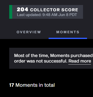 Snapshot of my collector score