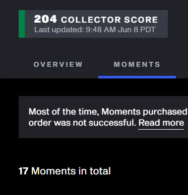 Snapshot of my collector score