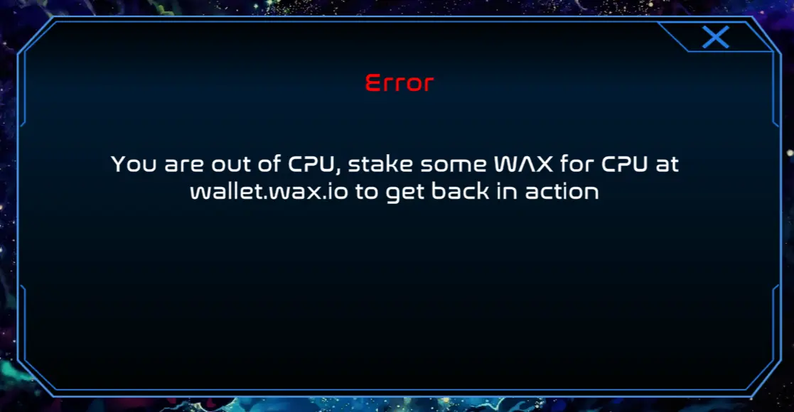 Alien Worlds CPU error