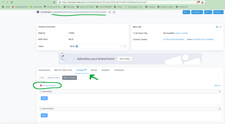 Connect wallet to BSCScan