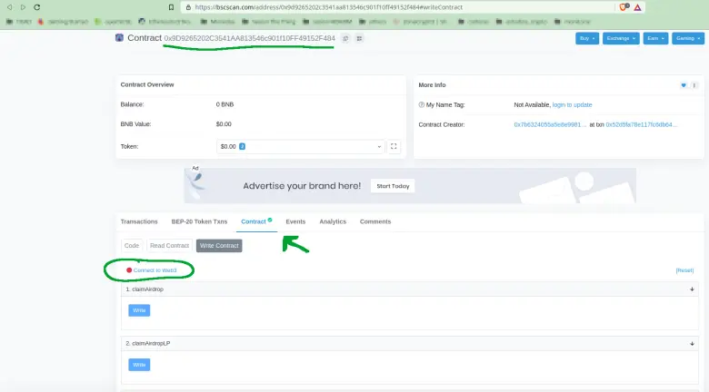 Connect wallet to BSCScan