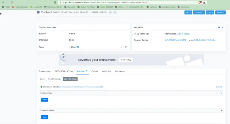 Connect wallet to BSCScan