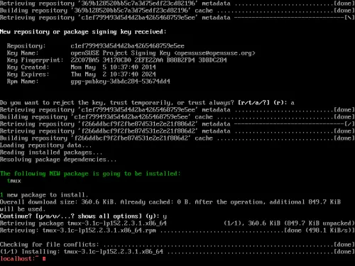 Installed tmux with zypper