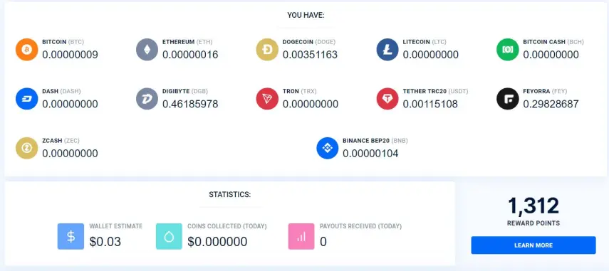 Dashboard FaucetPay