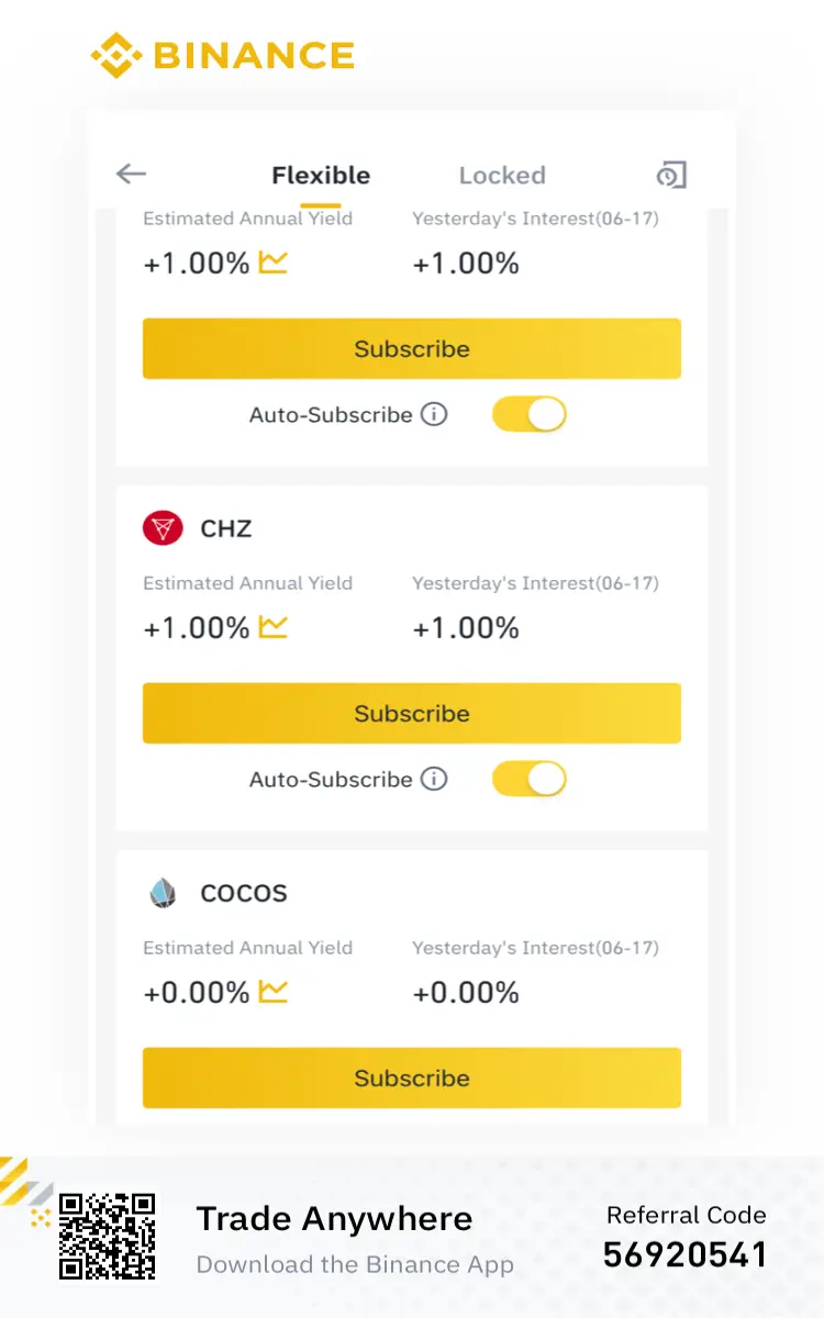 Binance CHZ Flexible Savings