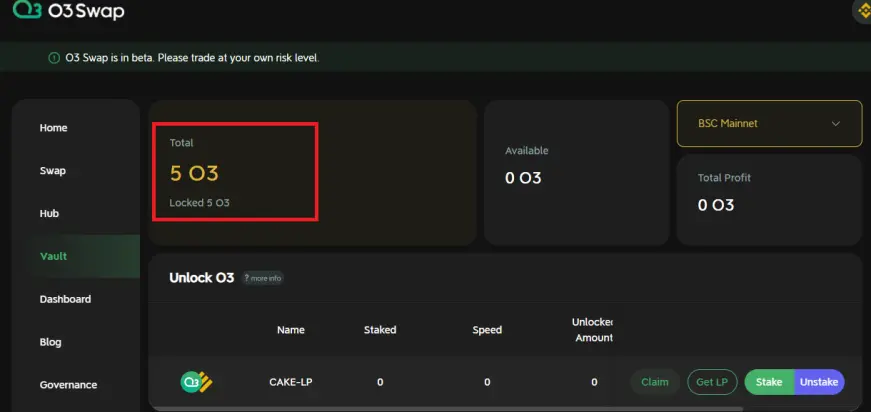 Locking amount on Vault page