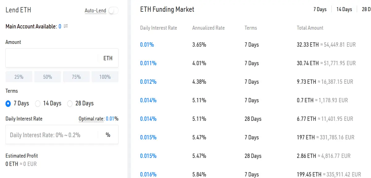 KuCoin Lending Screen