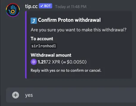 Confirm withdrawal