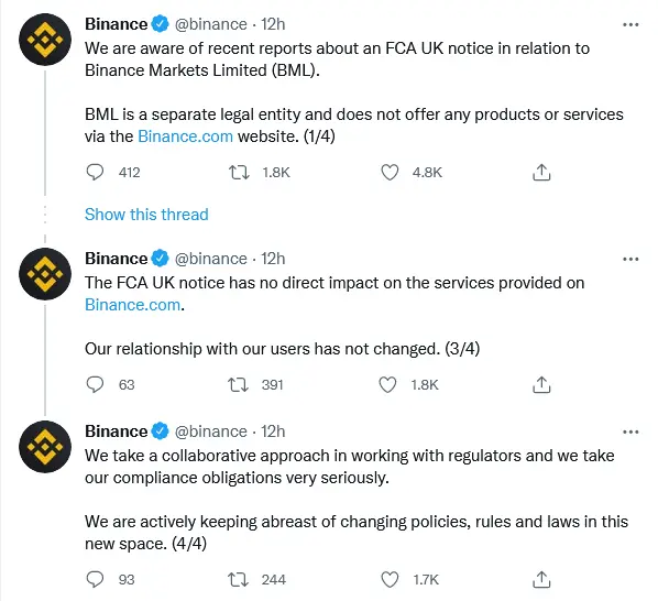binance response twitter