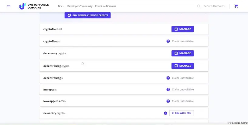 Purchased domains from Unstoppable Domains