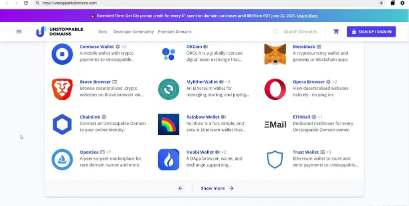 Apps with support for blockchain domains