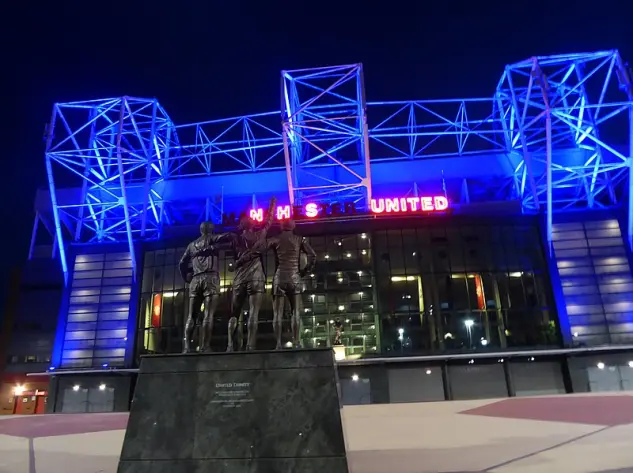 Entrance to Old Trafford stadium during the Covid pandemic in April 2020. Photo is from Wikimedia Commons.