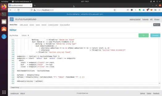 plutus playground compiling auction code.
