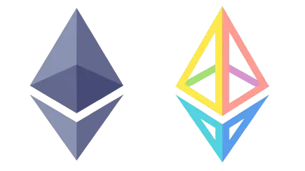 Ethereum purple octahedron rainbow diamond logo emblem icon
