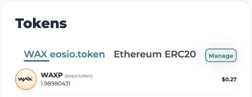 WAX Wallet Tokens