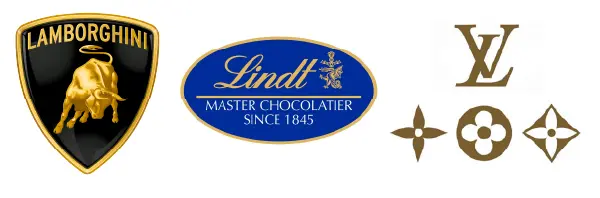 Lamborghini Lindt Louis Vuitton LV gold logos emblems