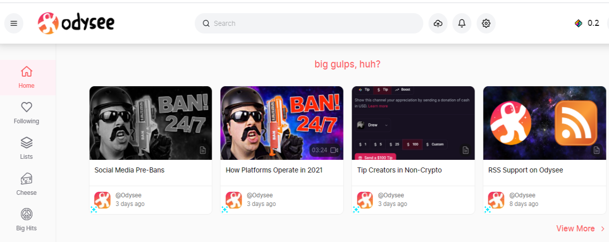 Odysee home page