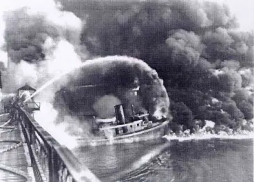 The Cuyahoga River burns because it's so polluted.