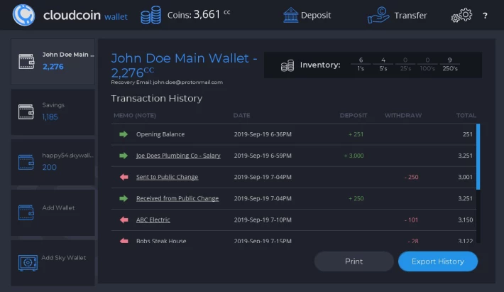 CloudCoin Wallet Dark Sky