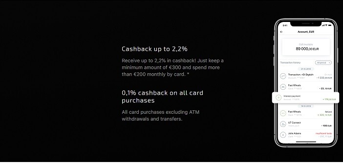 Cashback up to 2,2%