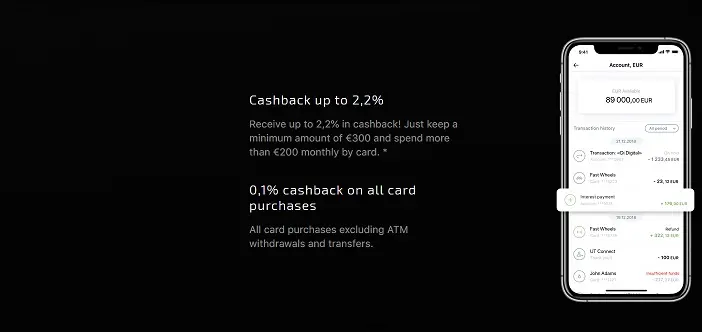 Cashback up to 2,2%