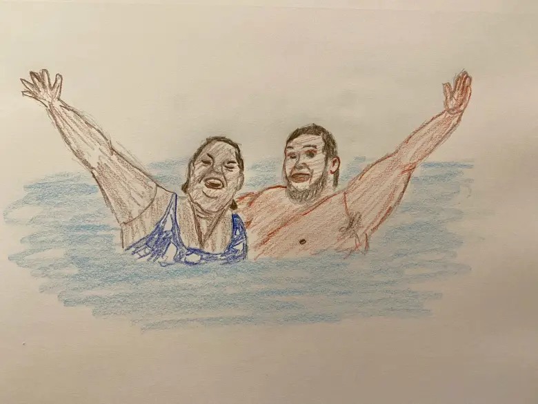 Swimming - colored pencil