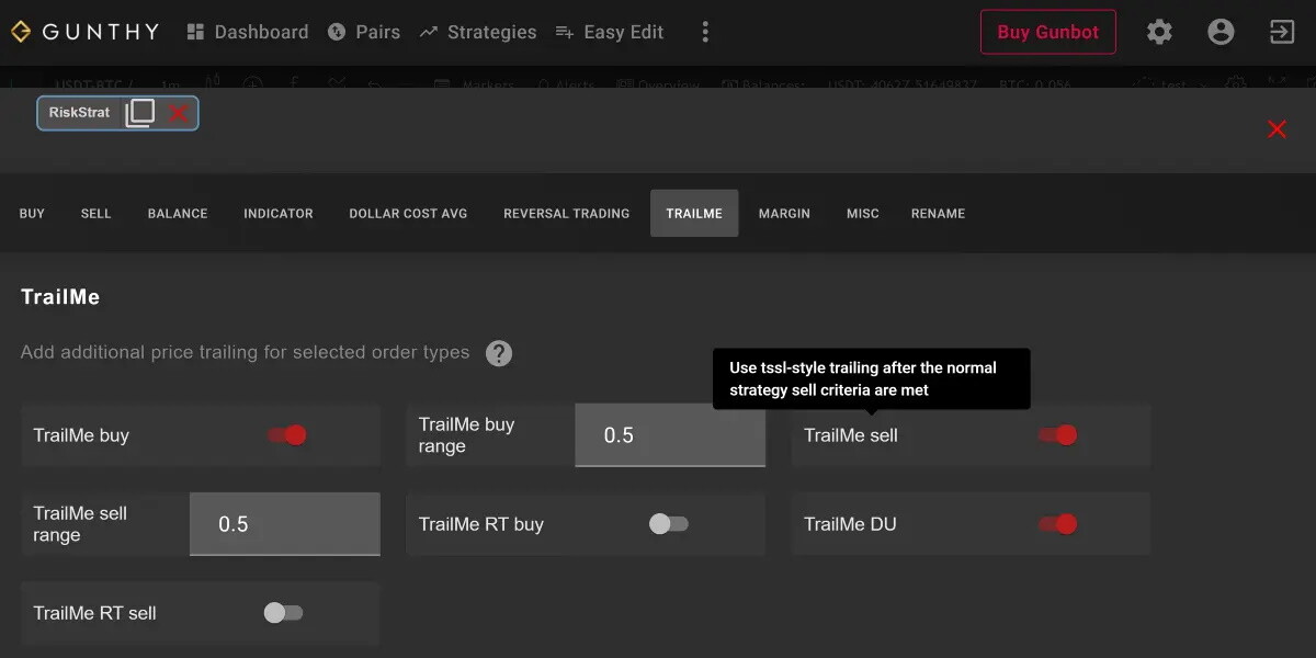 Gunbot GUI trailing settings