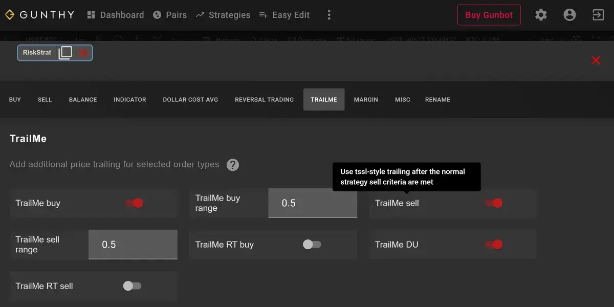 Gunbot GUI trailing settings