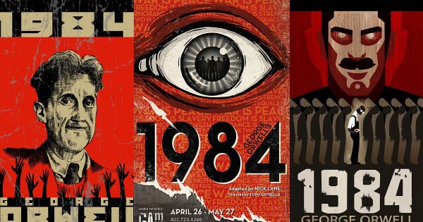 1984 collection of book covers - red and black