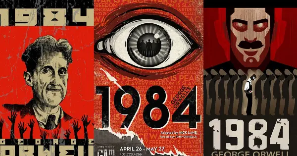 1984 collection of book covers - red and black