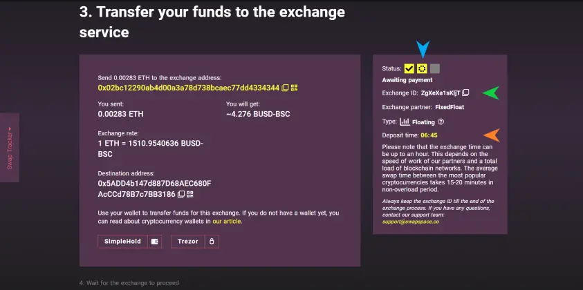 Swapspace awaiting payment stage.