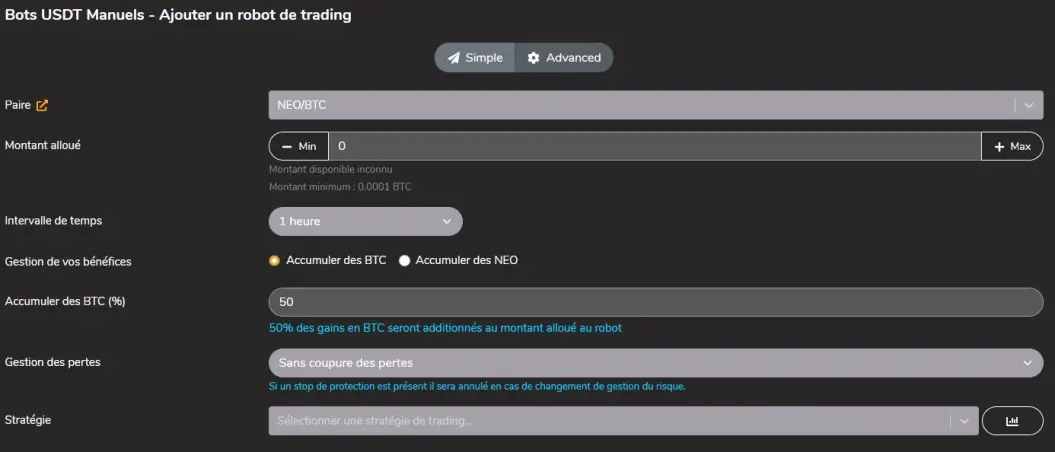Fenêtre d'ajout d'un bot personnalisé avancé