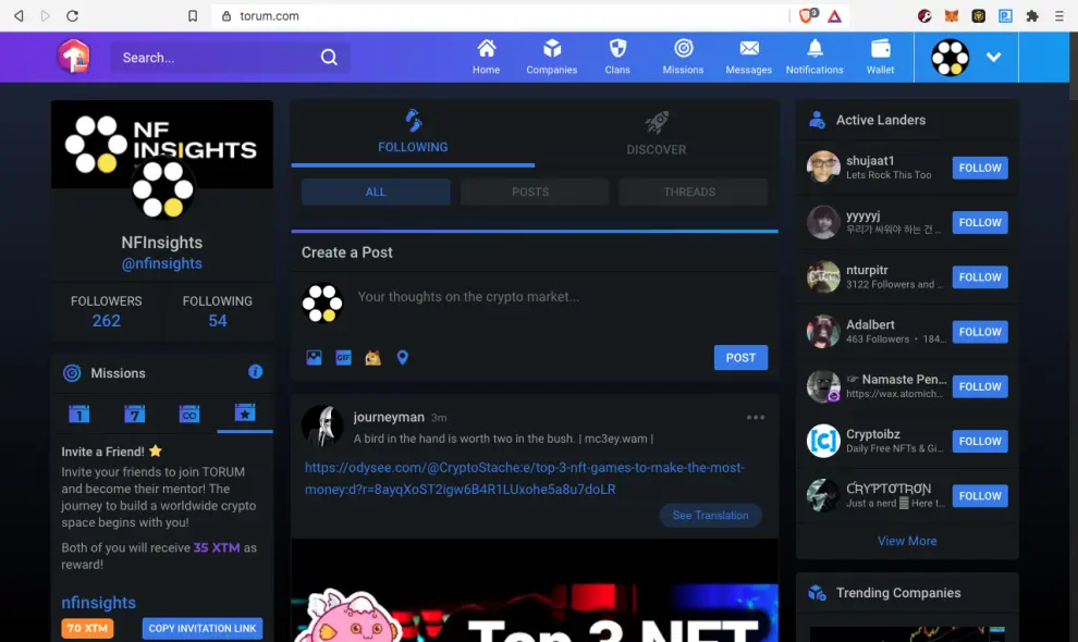Torum homescreen