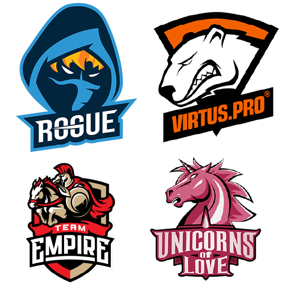 Esports Mascot team logos Rogue VirtusPro Empire Unicorns of Love