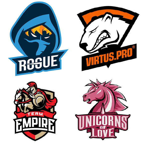 Esports Mascot team logos Rogue VirtusPro Empire Unicorns of Love
