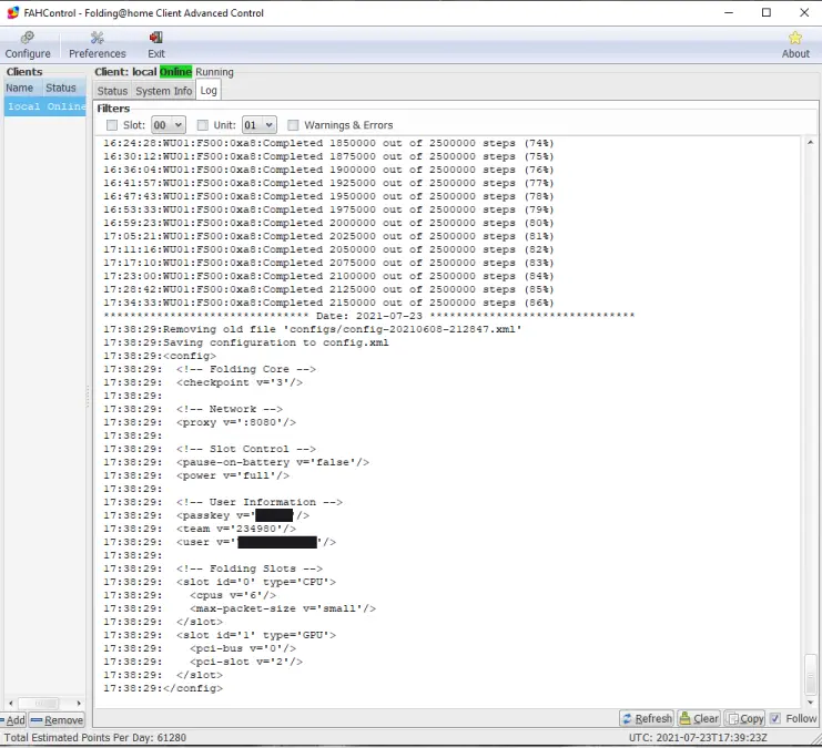 Figure 18. FAH Sample Log, my configuration.