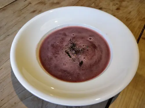 chilled watermelon and shiso soup