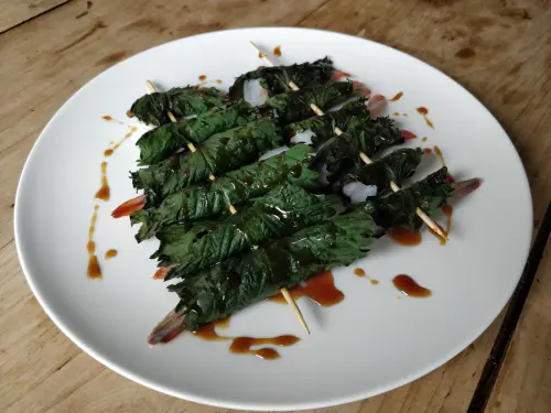shrimp shiso kebabs
