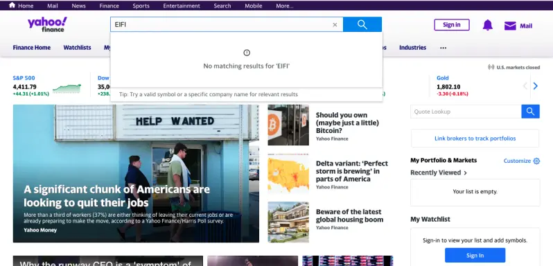 Yahoo search results EIFI